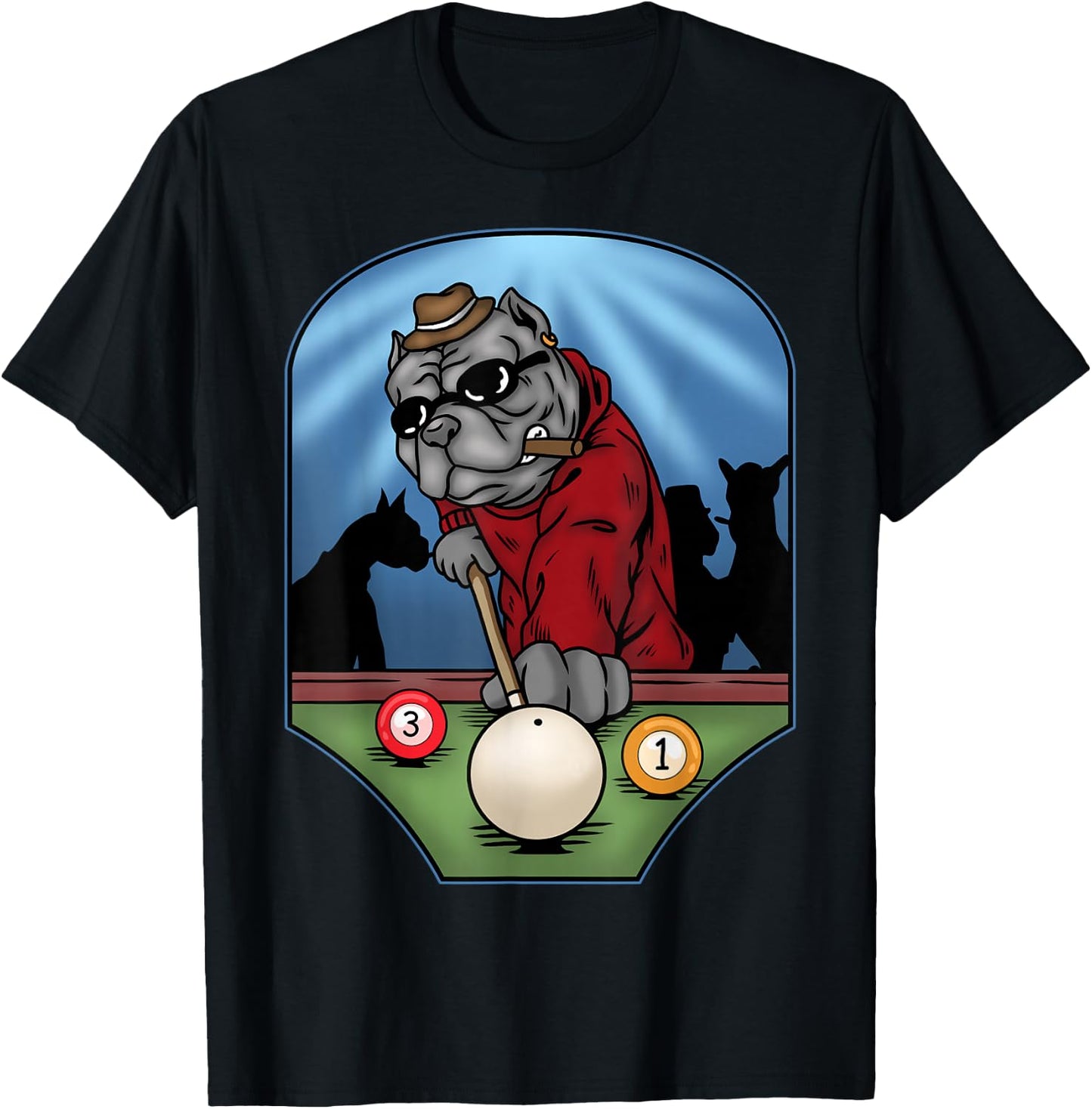 Funny Billiard Pool Player American Bully Dog Billiards T-Shirt - T-Shirt | Black