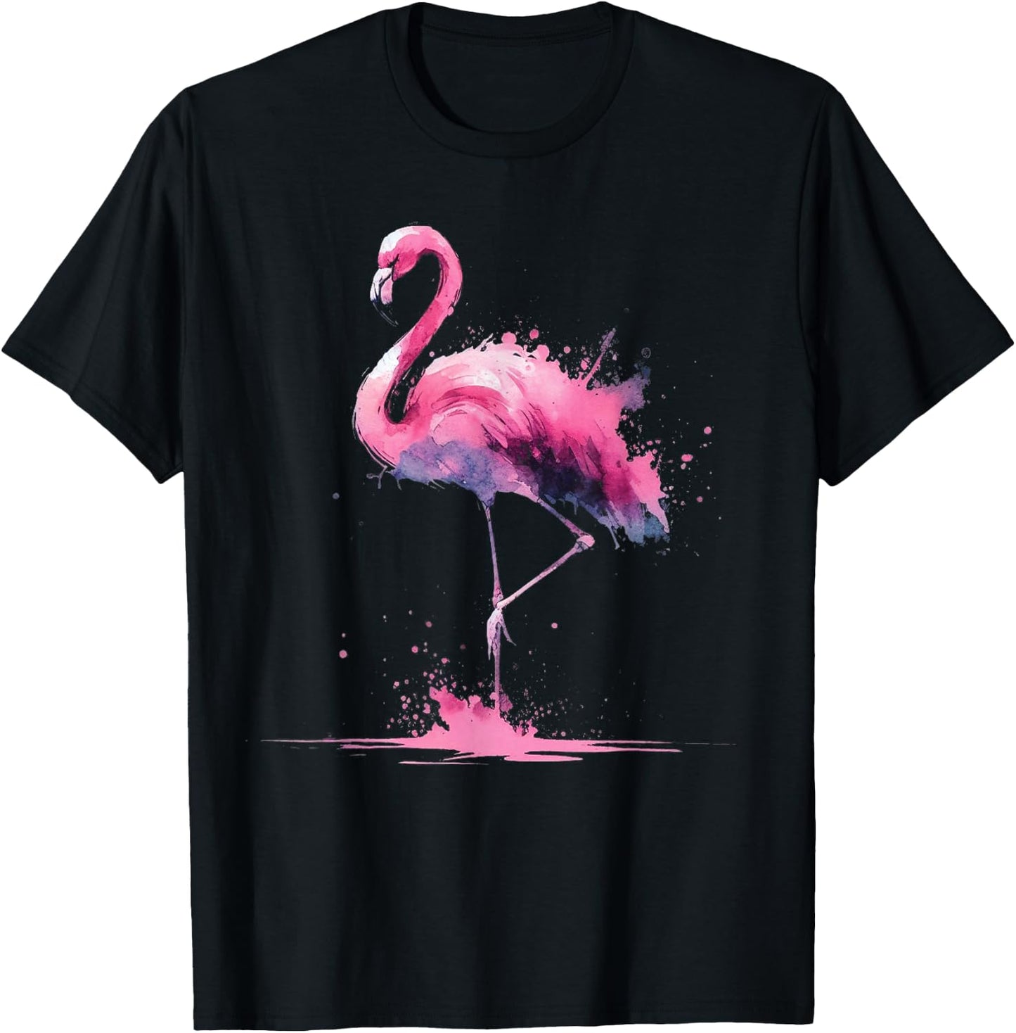 Flamingo Watercolor Pink Bird Artwork T-Shirt - T-Shirt | Black