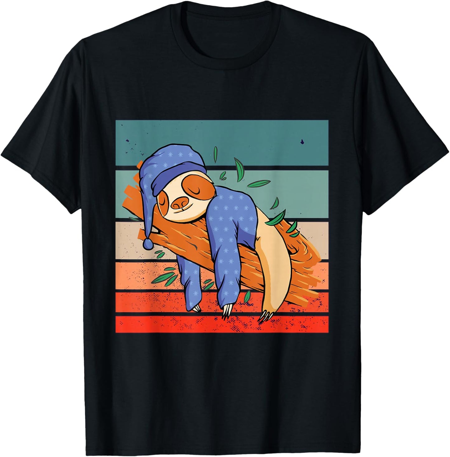 Sloth sleepy pajamas nightcap tree branch snoozing relaxed T-Shirt - T-Shirt | Black