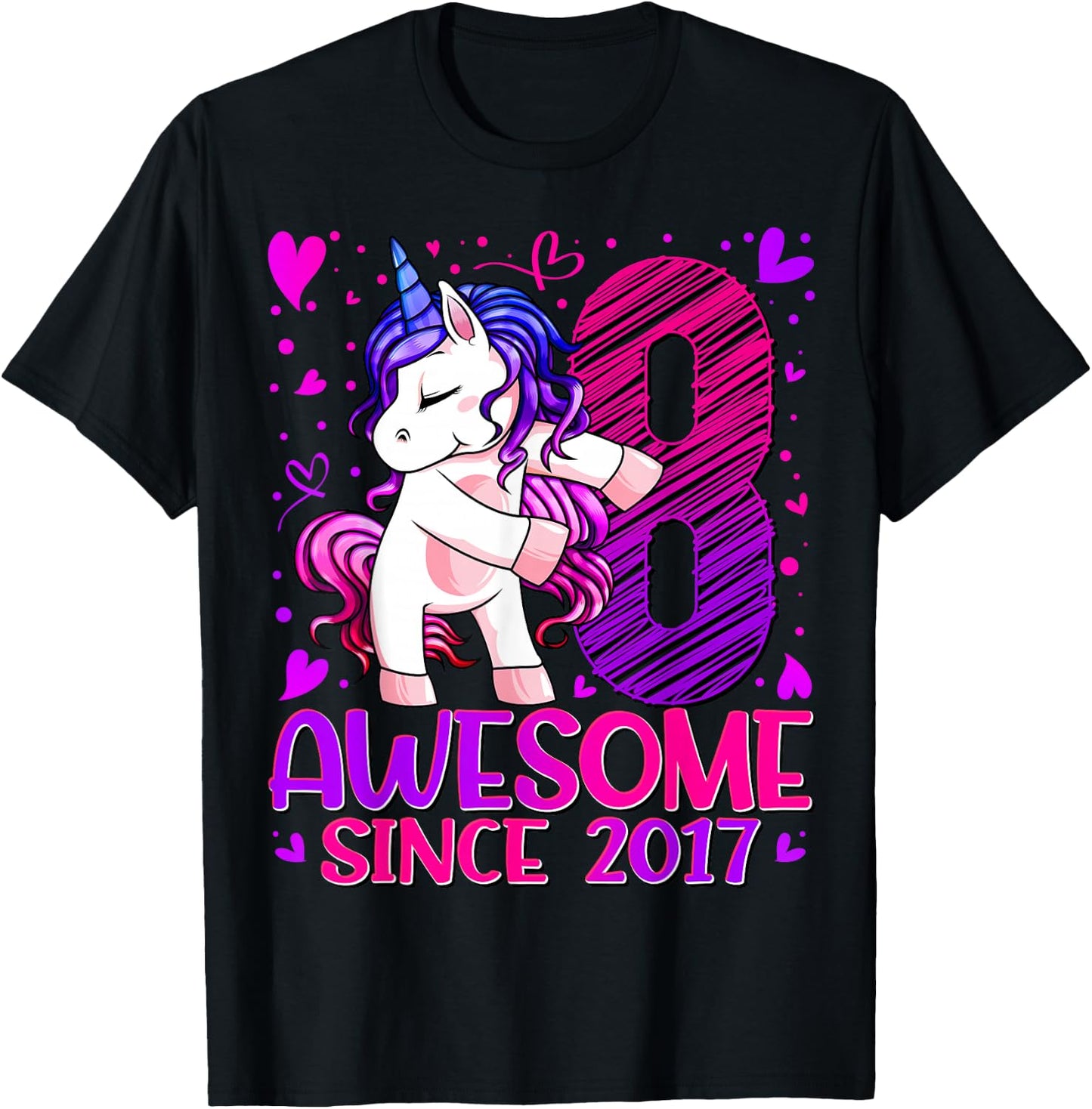 8 Year Old Unicorn Gifts For Girls 8th Birthday Girl Party T-Shirt - T-Shirt | Black