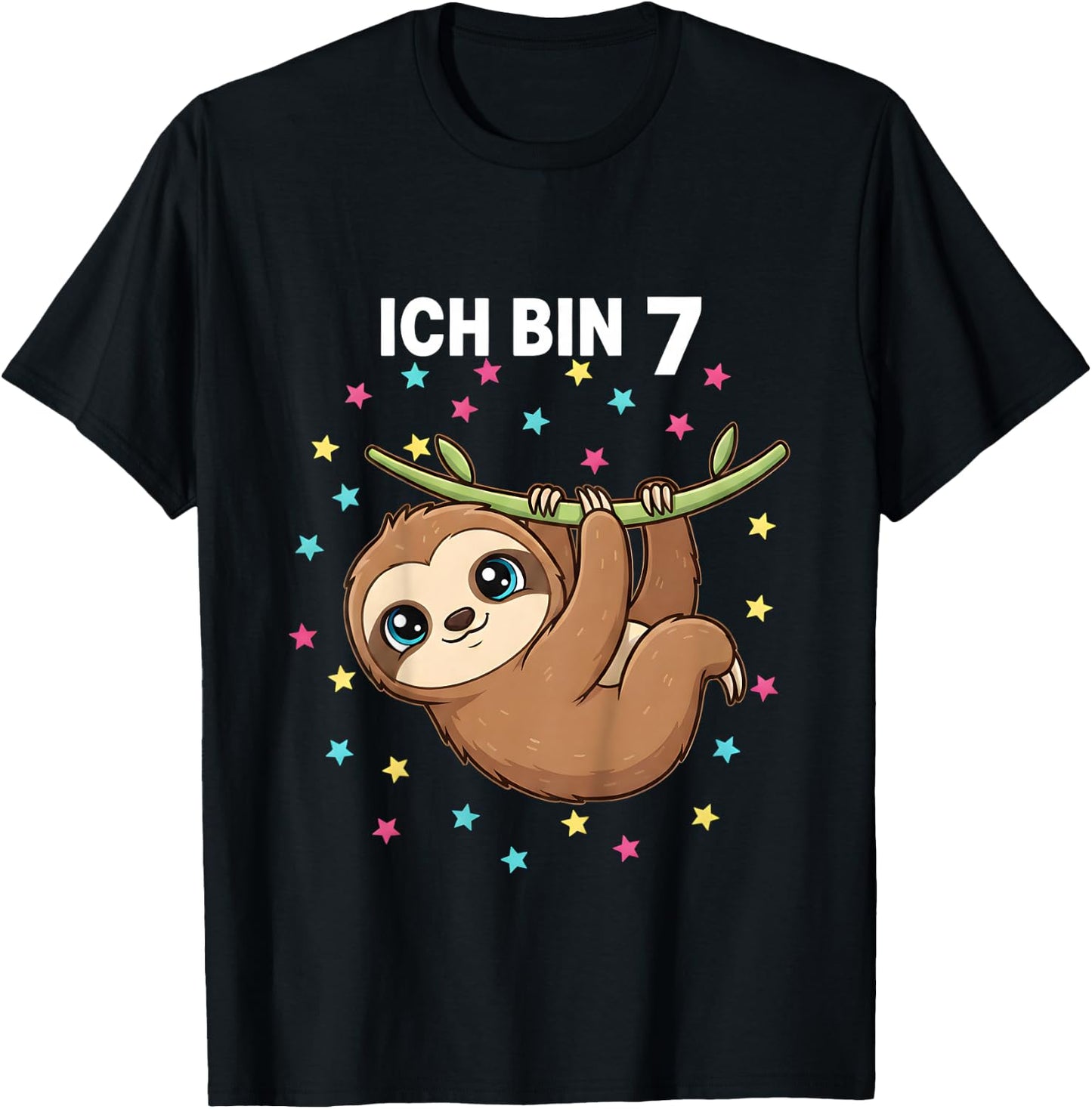 Ich Bin 7 - Süßes Faultier Kindergeburtstag Junge Mädchen T-Shirt - T-Shirt | Black