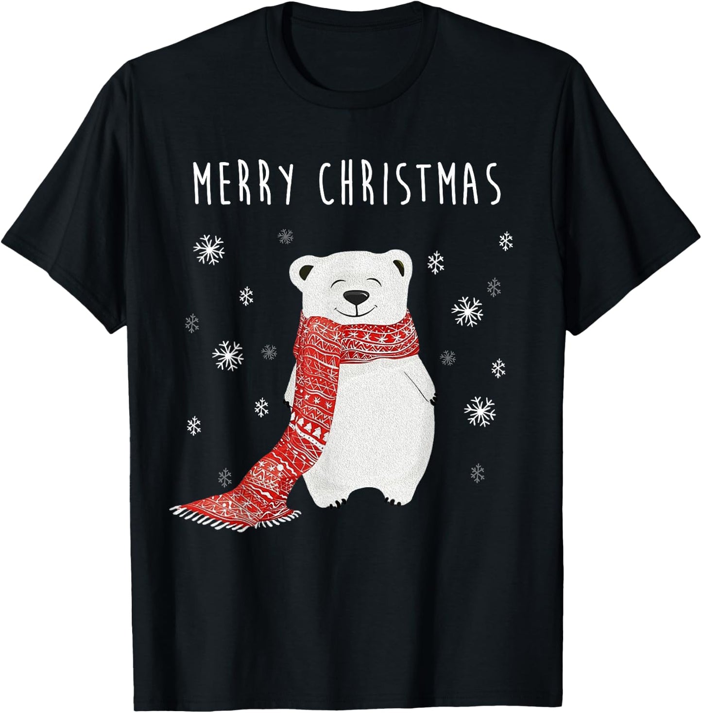 Cute Polar Bear Scarf Merry Christmas Xmas Holidays Gift T-Shirt - T-Shirt | Black