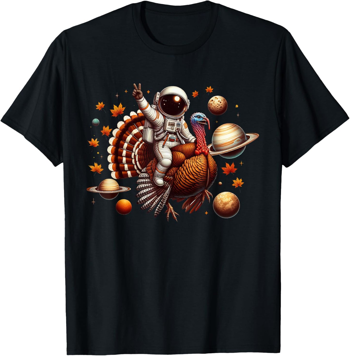 Funny Astronaut Turkey Space Thanksgiving Kids T-Shirt - T-Shirt | Black