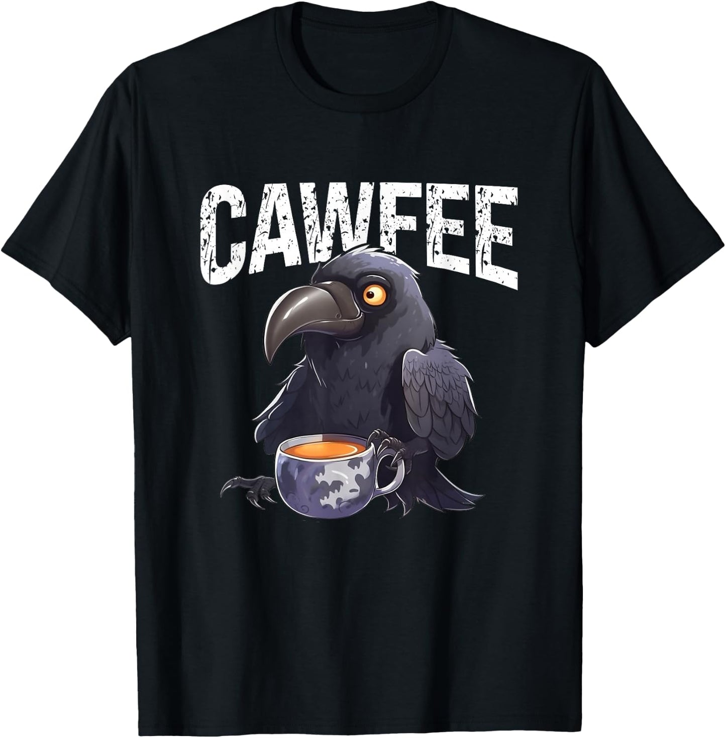 Funny Pun "Cawfee" Crow Raven & Coffee T-Shirt - T-Shirt | Black