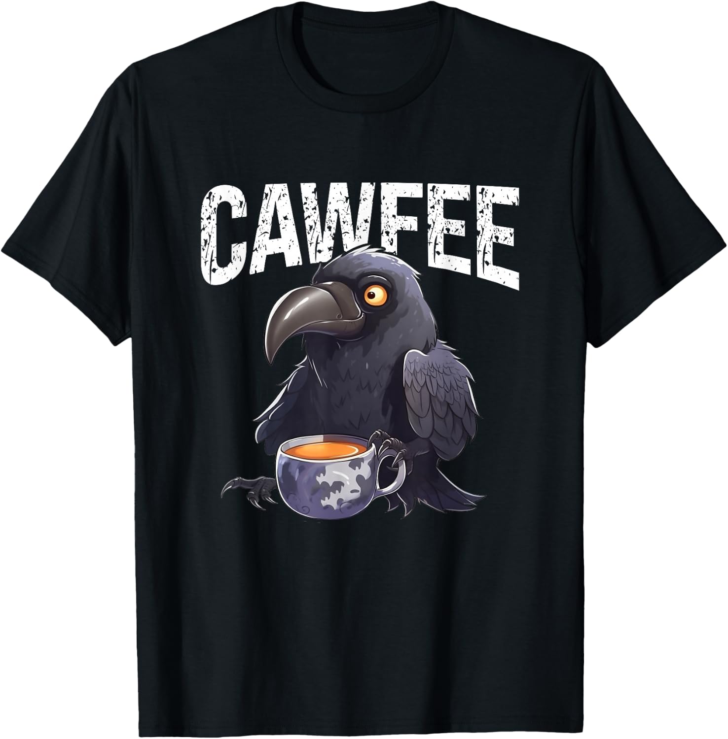 Funny Pun "Cawfee" Crow Raven & Coffee T-Shirt - T-Shirt | Black