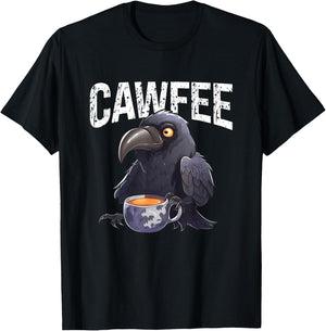 Funny Pun "Cawfee" Crow Raven & Coffee T-Shirt - T-Shirt | Black