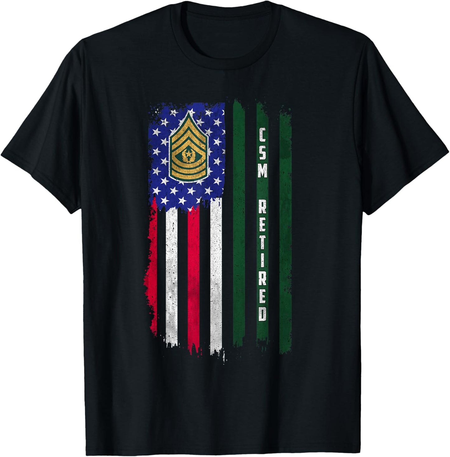 Retired E-9 Command Sergeant Major CSM Rank American Flag T-Shirt - T-Shirt | Black