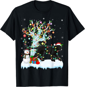 Panther Xmas Lighting Tree Santa Hat Panther Christmas T-Shirt - T-Shirt | Black