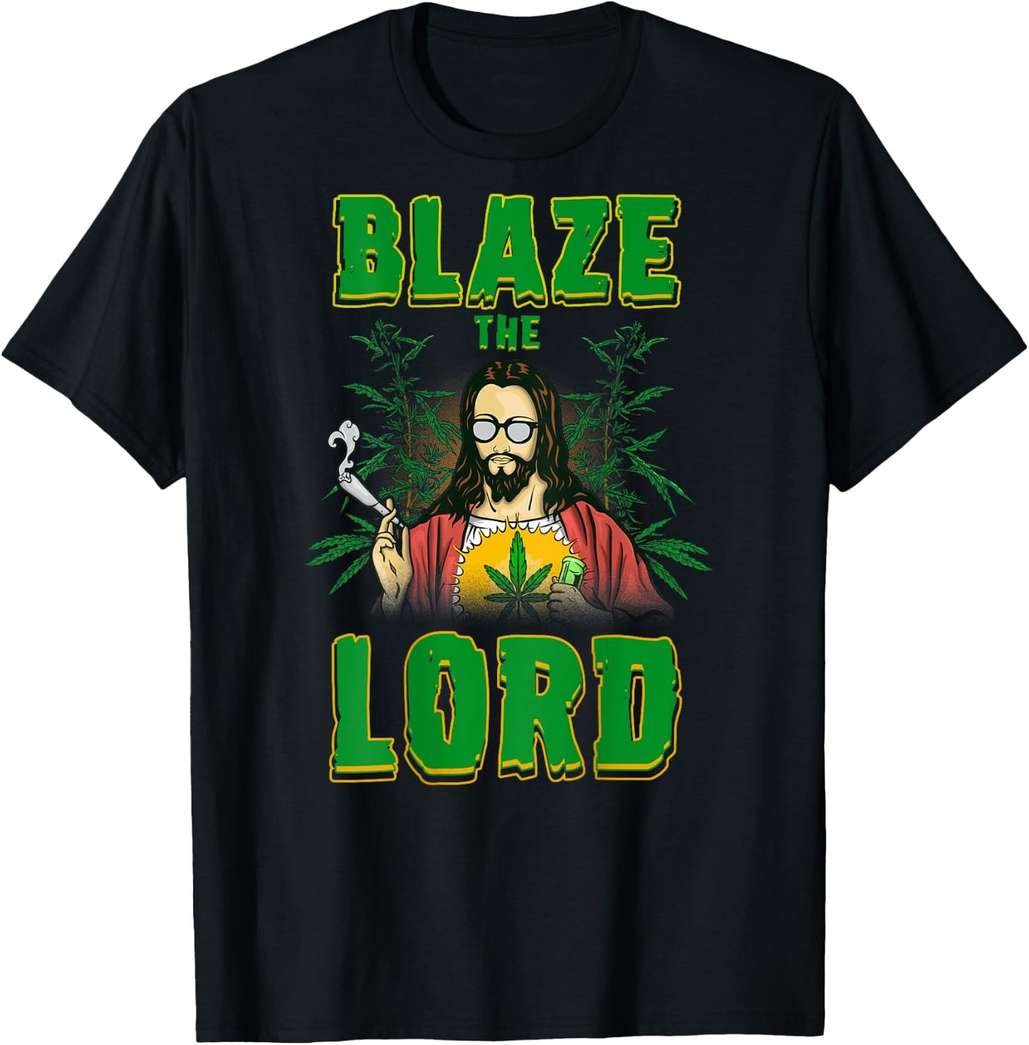 CBD Cannabis Jesus Shirt Blaze The Lord Funny AF 420 Weed T-Shirt - T-Shirt | Black