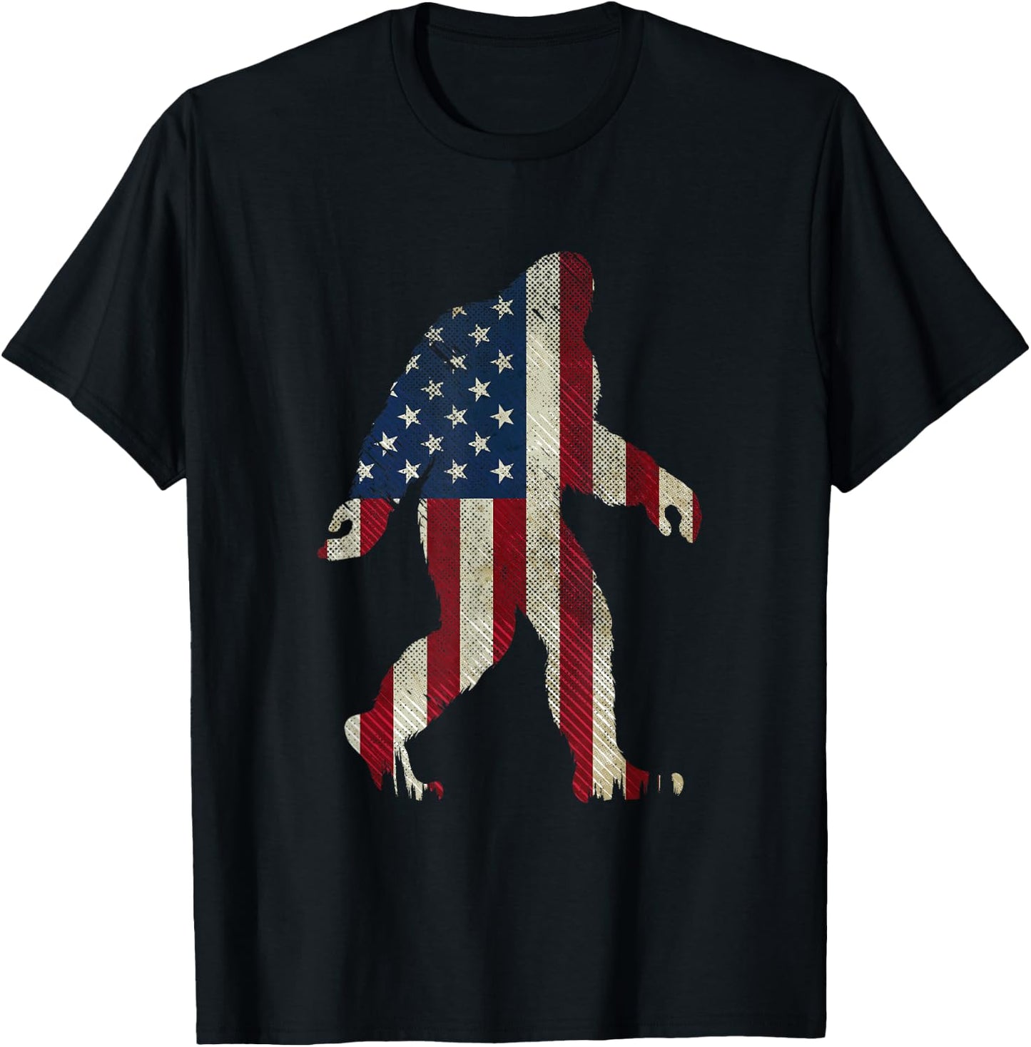 Patriotic Bigfoot 4th of July American Flag Funny Sasquatch Kids Men T-Shirt - T-Shirt | Black