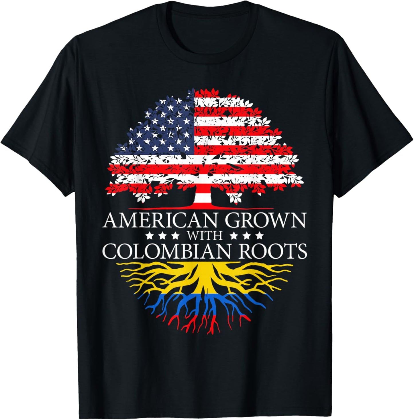American Grown with Colombian Roots USA Flag T-Shirt - T-Shirt | Black