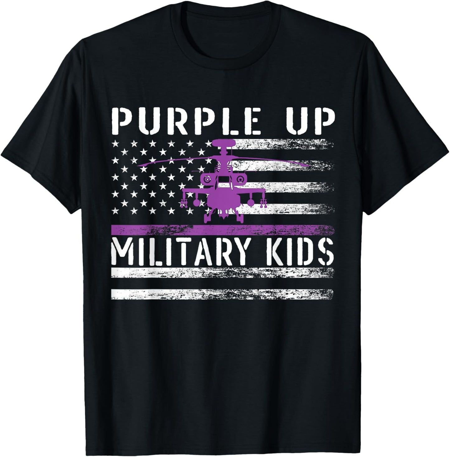 Purple Up Military Kids Helicopter Pilot Military Child Flag T-Shirt - T-Shirt | Black
