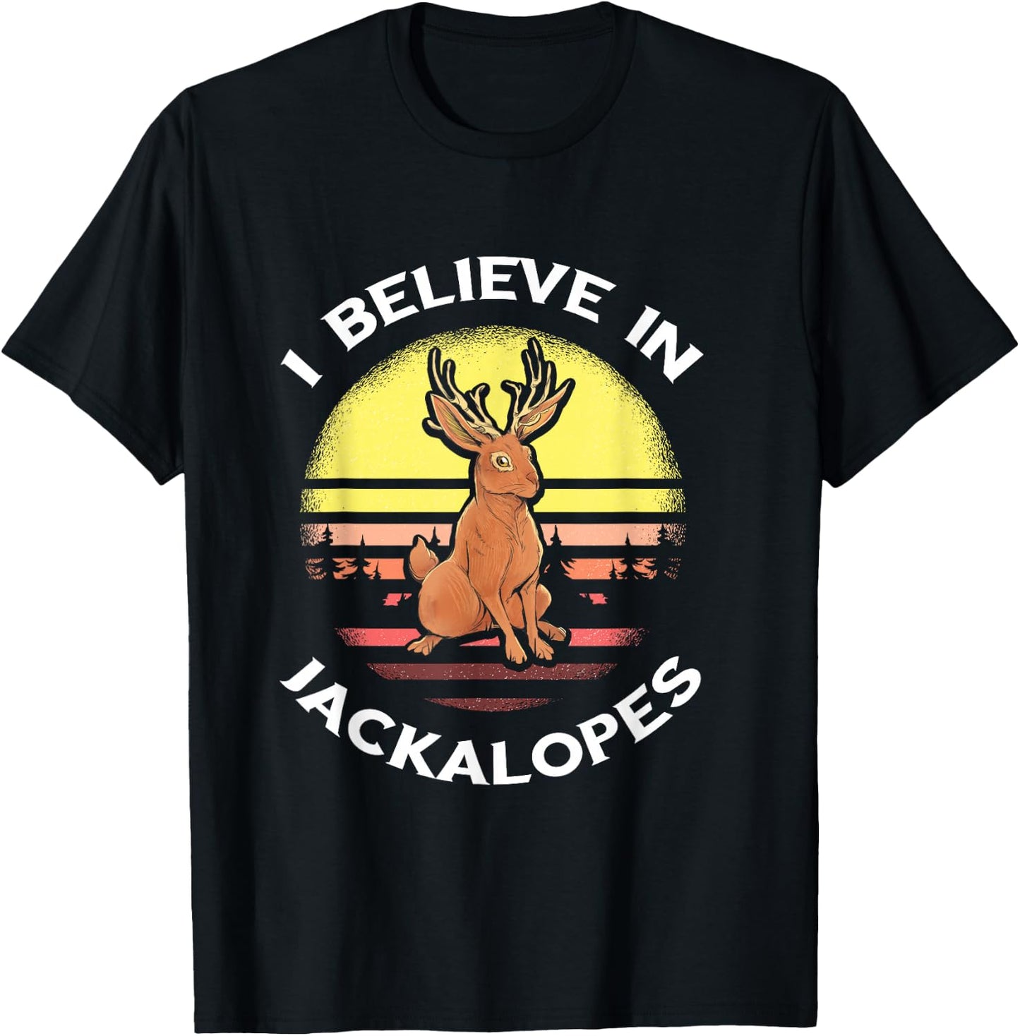 Jackrabbit Retro Jackalope I Believe in Cryptozoology T-Shirt - T-Shirt | Black