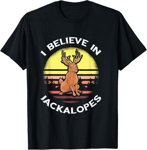 Jackrabbit Retro Jackalope I Believe in Cryptozoology T-Shirt - T-Shirt | Black