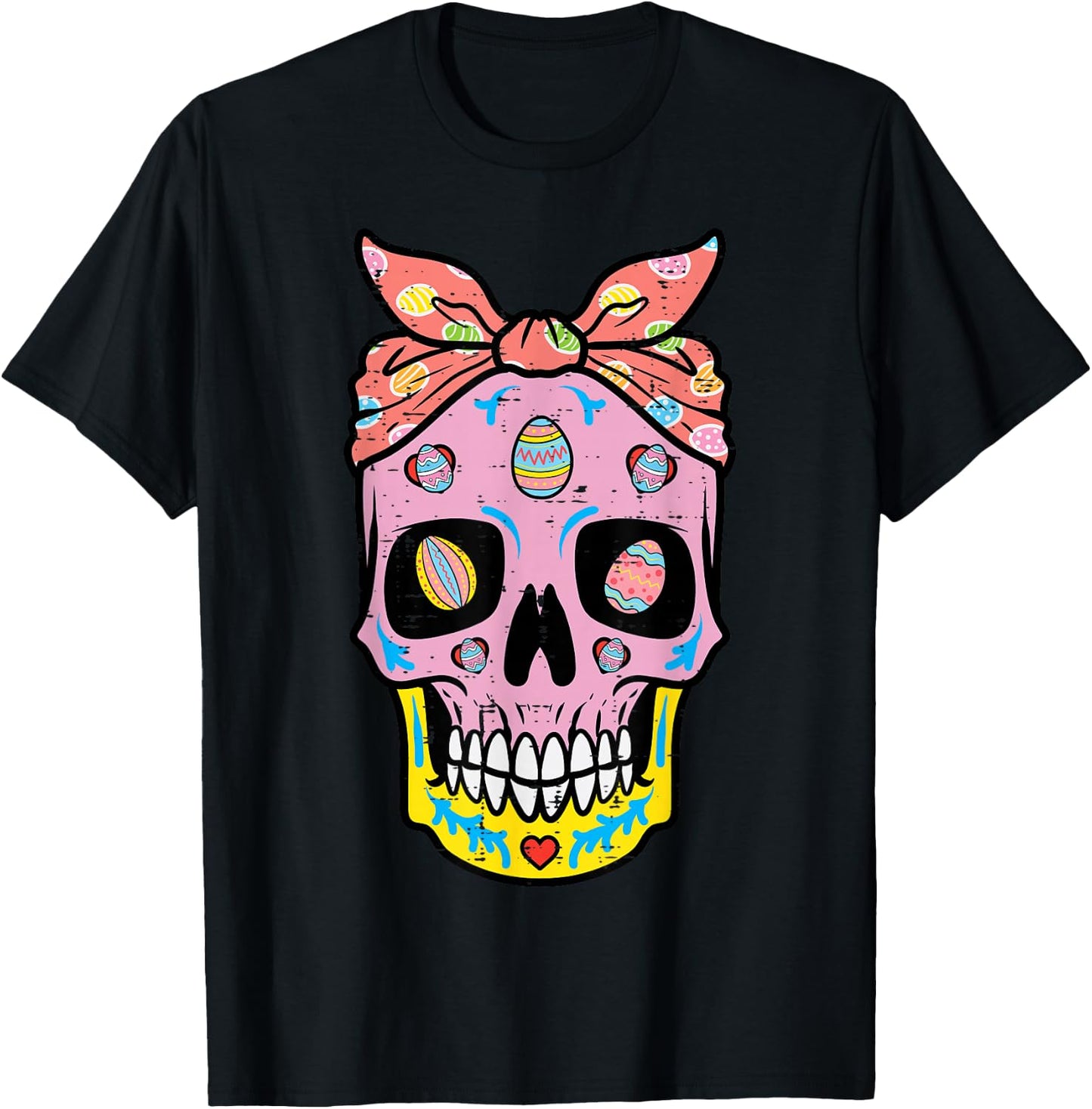 Easter Sugar Skull Eggs Bandana Mexican Mom Women Girls Kids T-Shirt - T-Shirt | Black