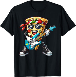 Pizza Rockstar Funny Electric Guitar Music Men Women Kids T-Shirt - T-Shirt | Black