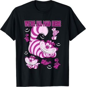 Disney Alice in Wonderland Cheshire Cat We're All Mad Here T-Shirt - T-Shirt | Black
