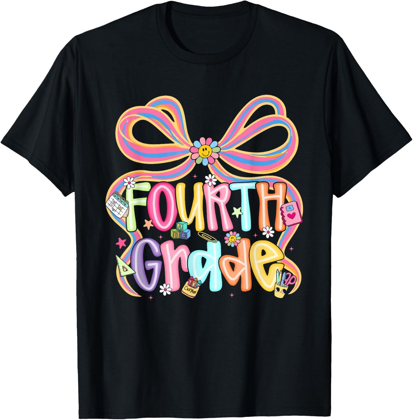 Preppy Fourth Grade Back to School Coquette Bow Teacher Kids T-Shirt - T-Shirt | Black