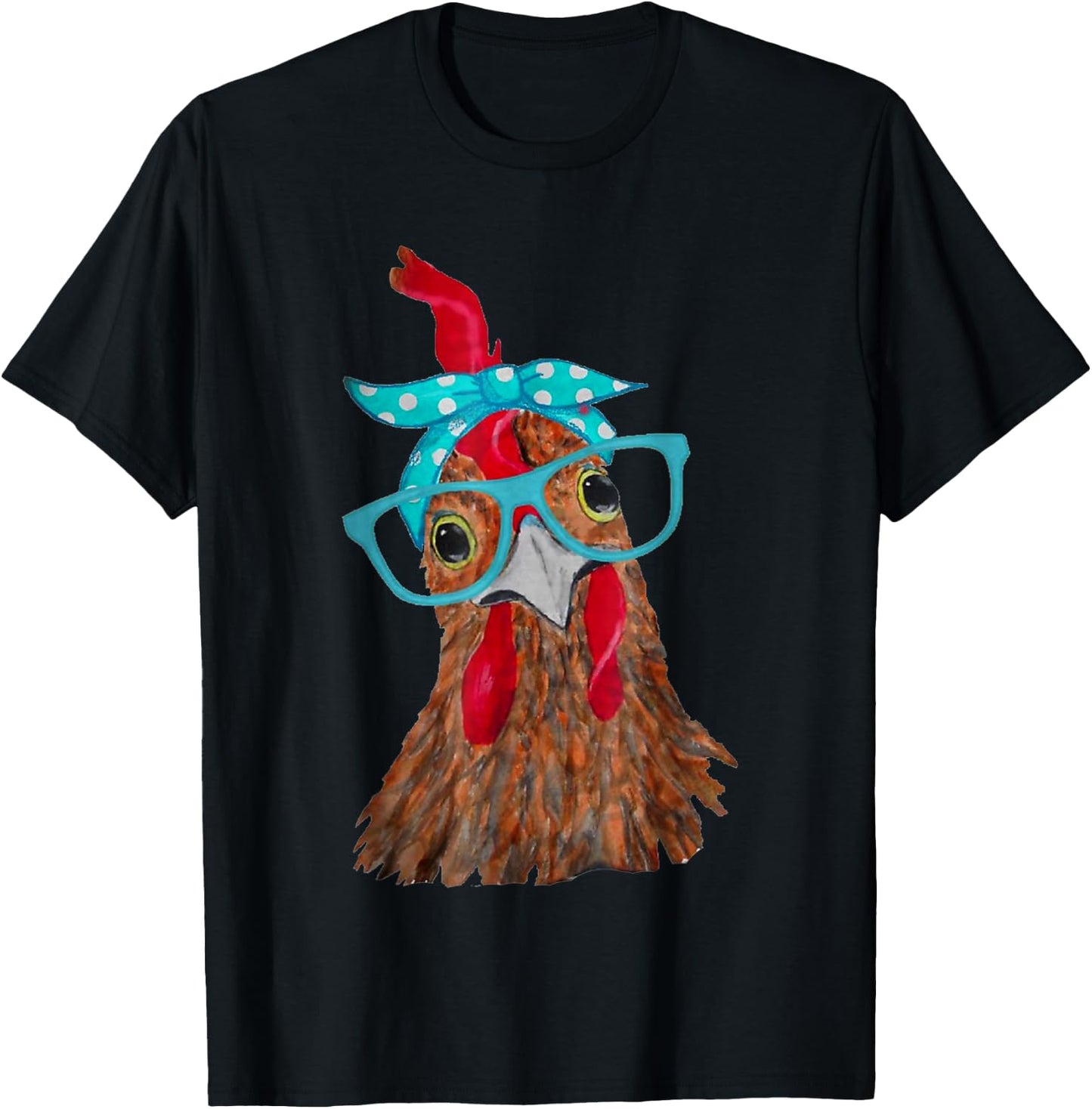 cute Women Girl Chicken With Bandana Headband and Glasses T-Shirt - T-Shirt | Black