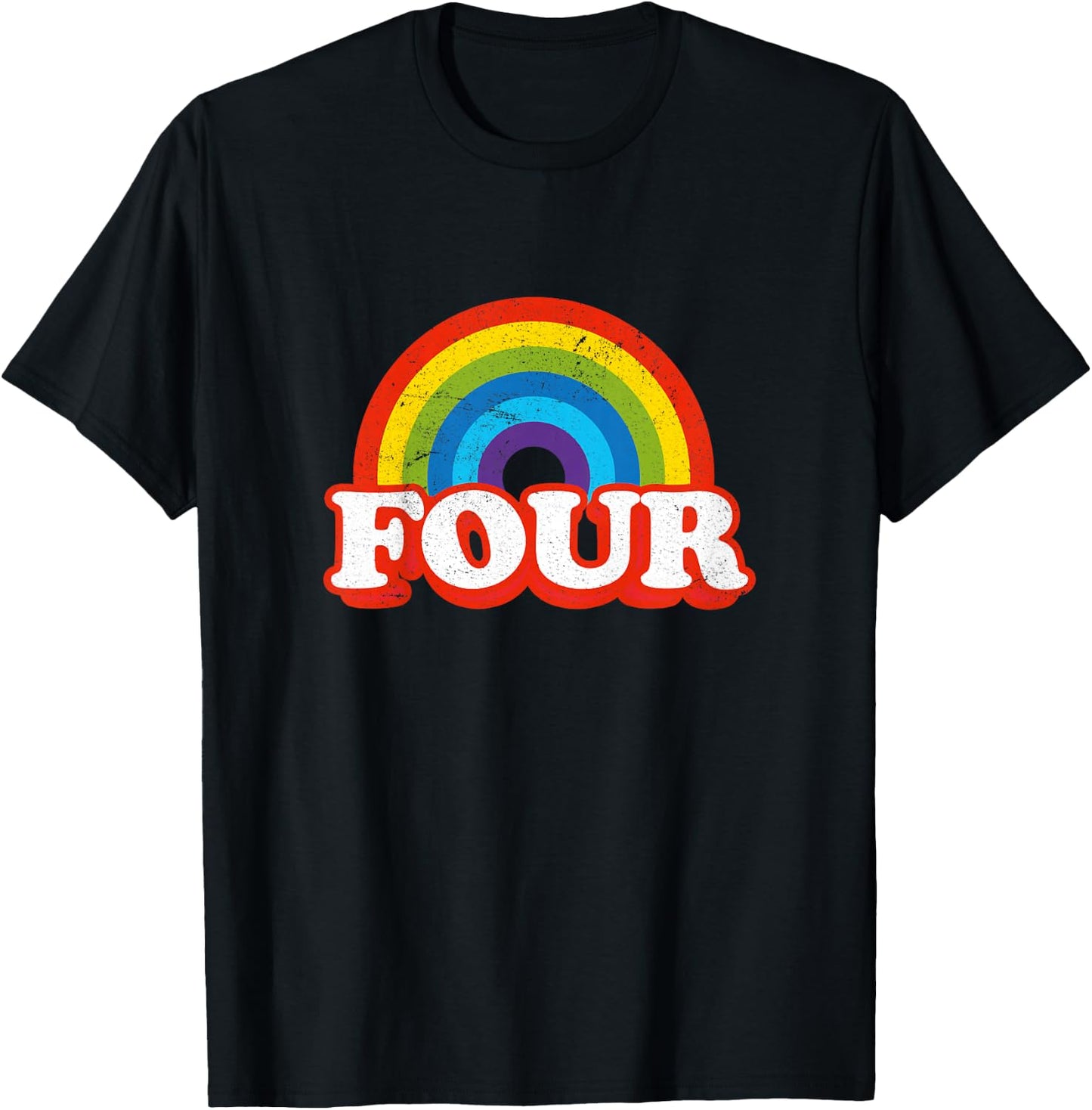 Four Vintage Retro Rainbow 4 Years Old 4th Birthday T-Shirt - T-Shirt | Black