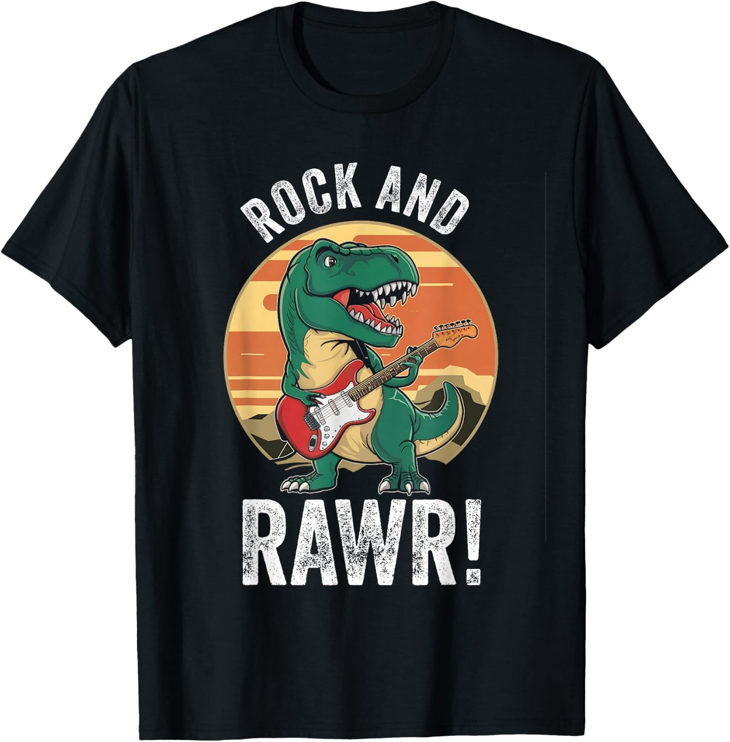 Rock and Rawr Cute T Rex Rocker Rock n Roll Trex Guitar T-Shirt - T-Shirt | Black