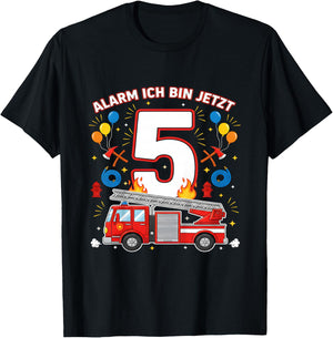 Alarm Ich Bin Jetzt 5 Feuerwehr Auto Kinder Geburtstag T-Shirt - T-Shirt | Black