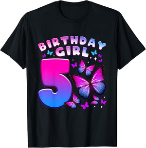 Birthday Girl 5 Years Old Butterfly Number 5 T-Shirt - T-Shirt | Black