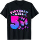 Birthday Girl 5 Years Old Butterfly Number 5 T-Shirt - T-Shirt | Black