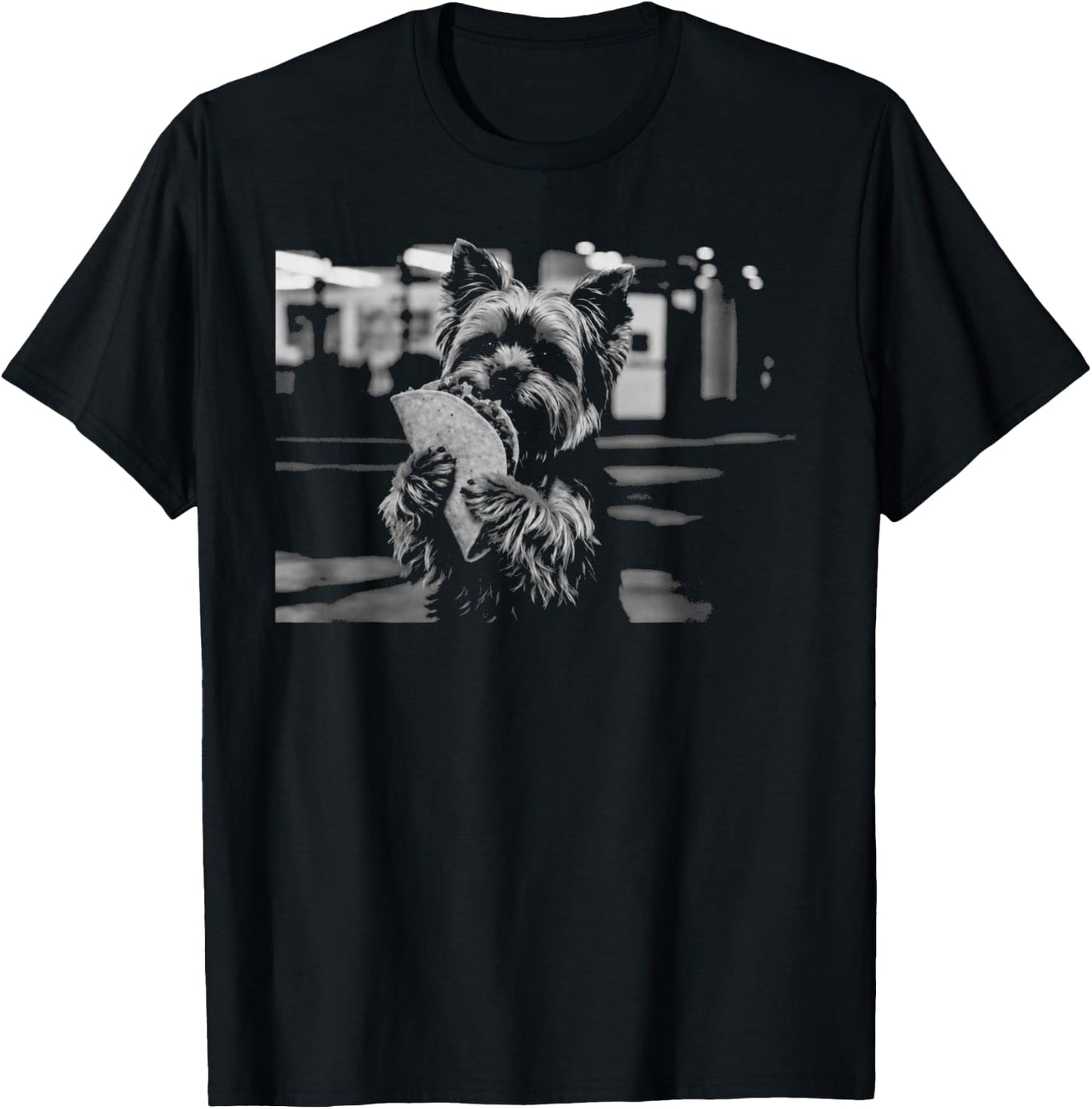 Yorkie Eating Taco Lover Graphic Funny Retro Dog Meme T-Shirt - T-Shirt | Black