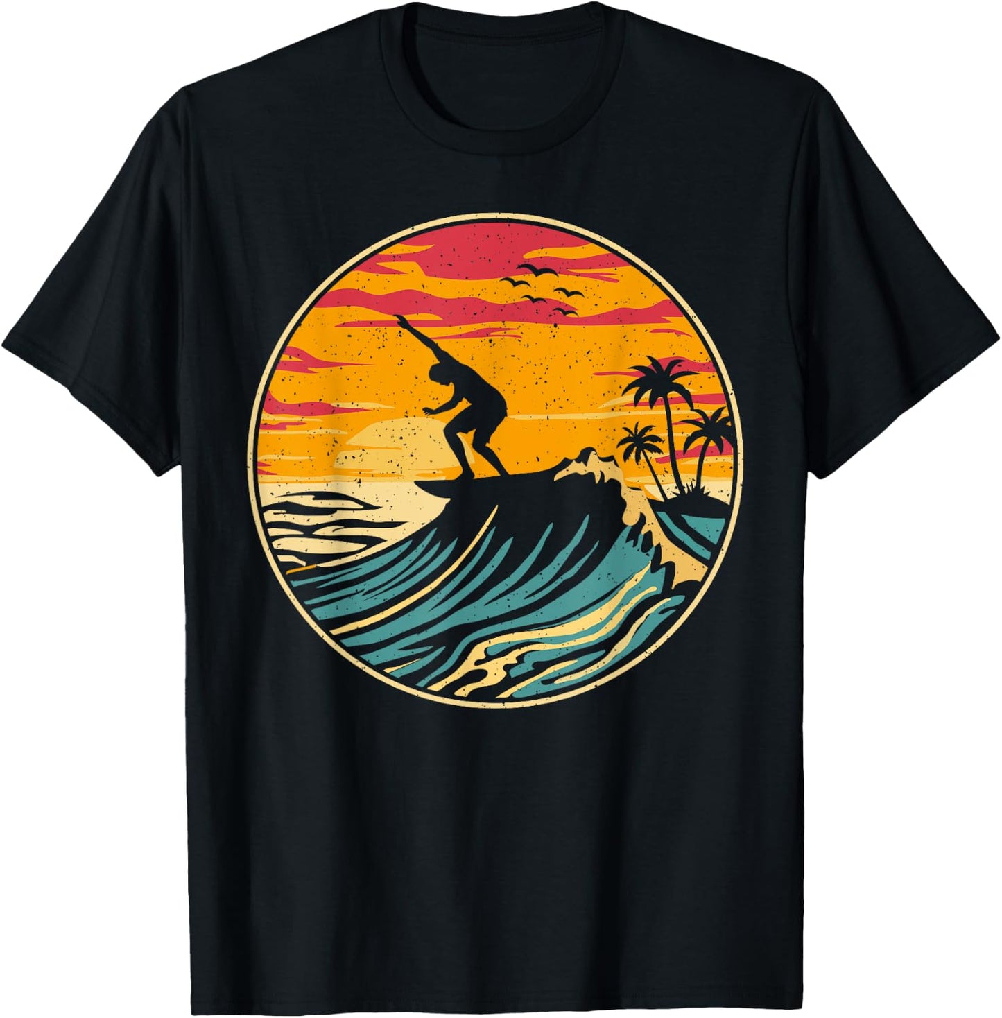 Beach Surfing Surfboard Vintage Surfer Retro Beach Surf T-Shirt - T-Shirt | Black