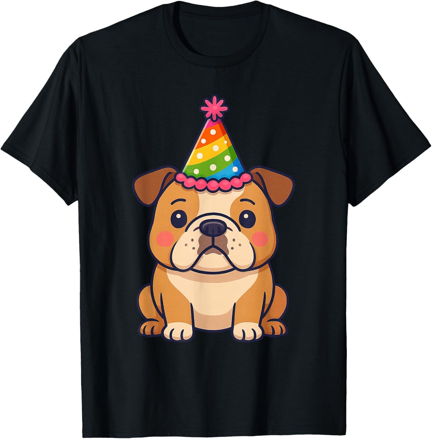 Anime Kawaii English Bulldog Dog Birthday Party Hat T-Shirt - T-Shirt | Black