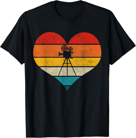 Film Director Filmmaker Camera Vintage Heart Gift T-Shirt - T-Shirt | Black