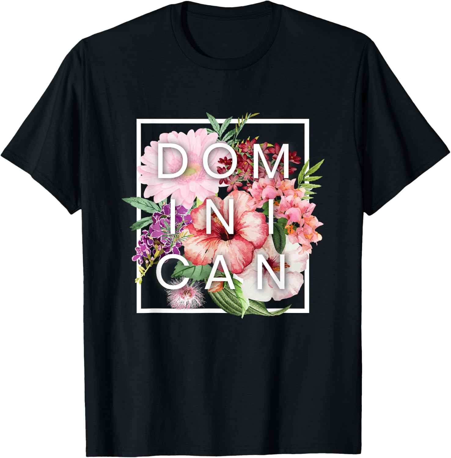 Flowers of Dominican Republic Word Art - Dominican Pride T-Shirt - T-Shirt | Black