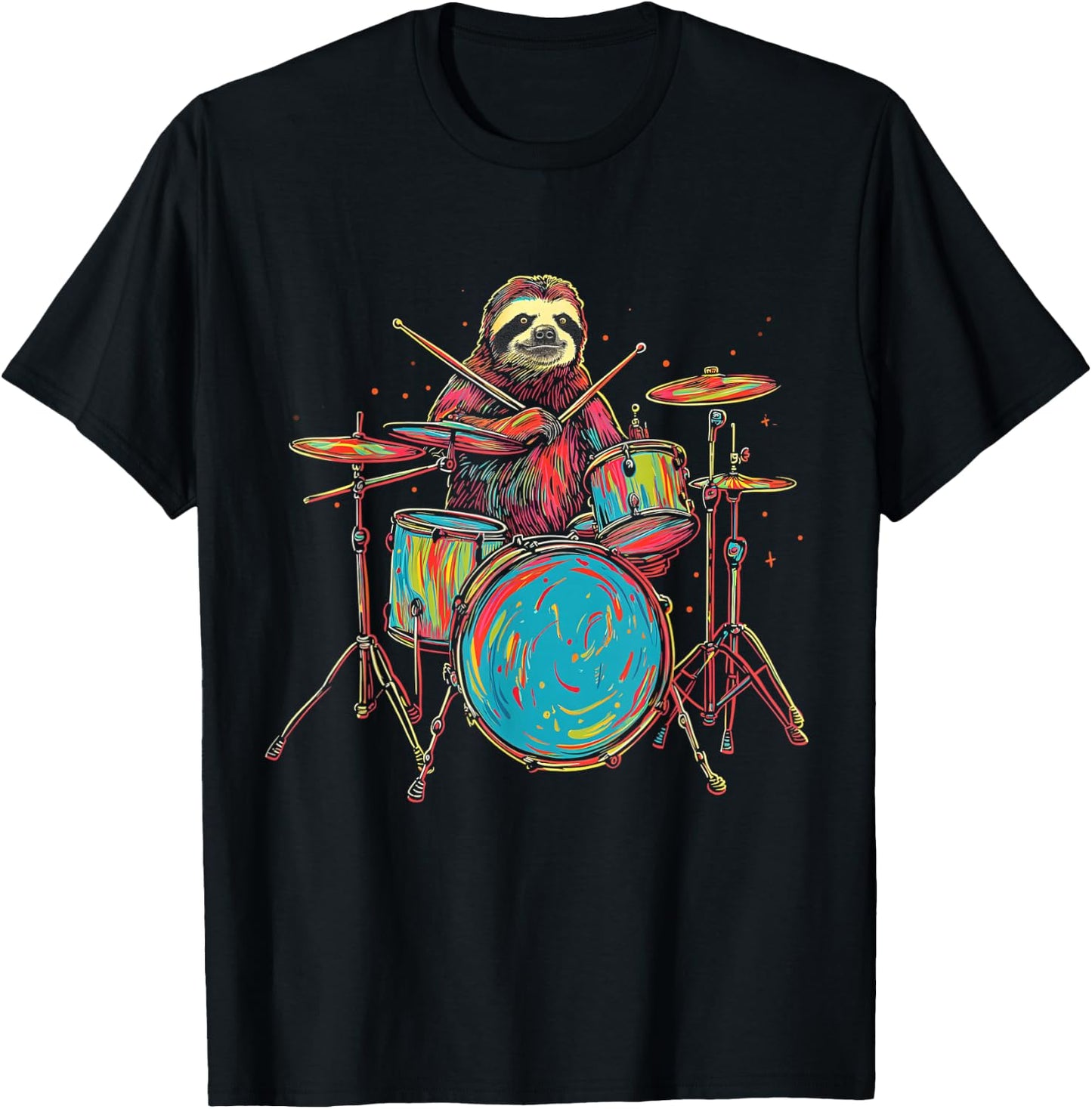 Sloth Plays Drums Funny Drumming Animal Drummer T-Shirt - T-Shirt | Black