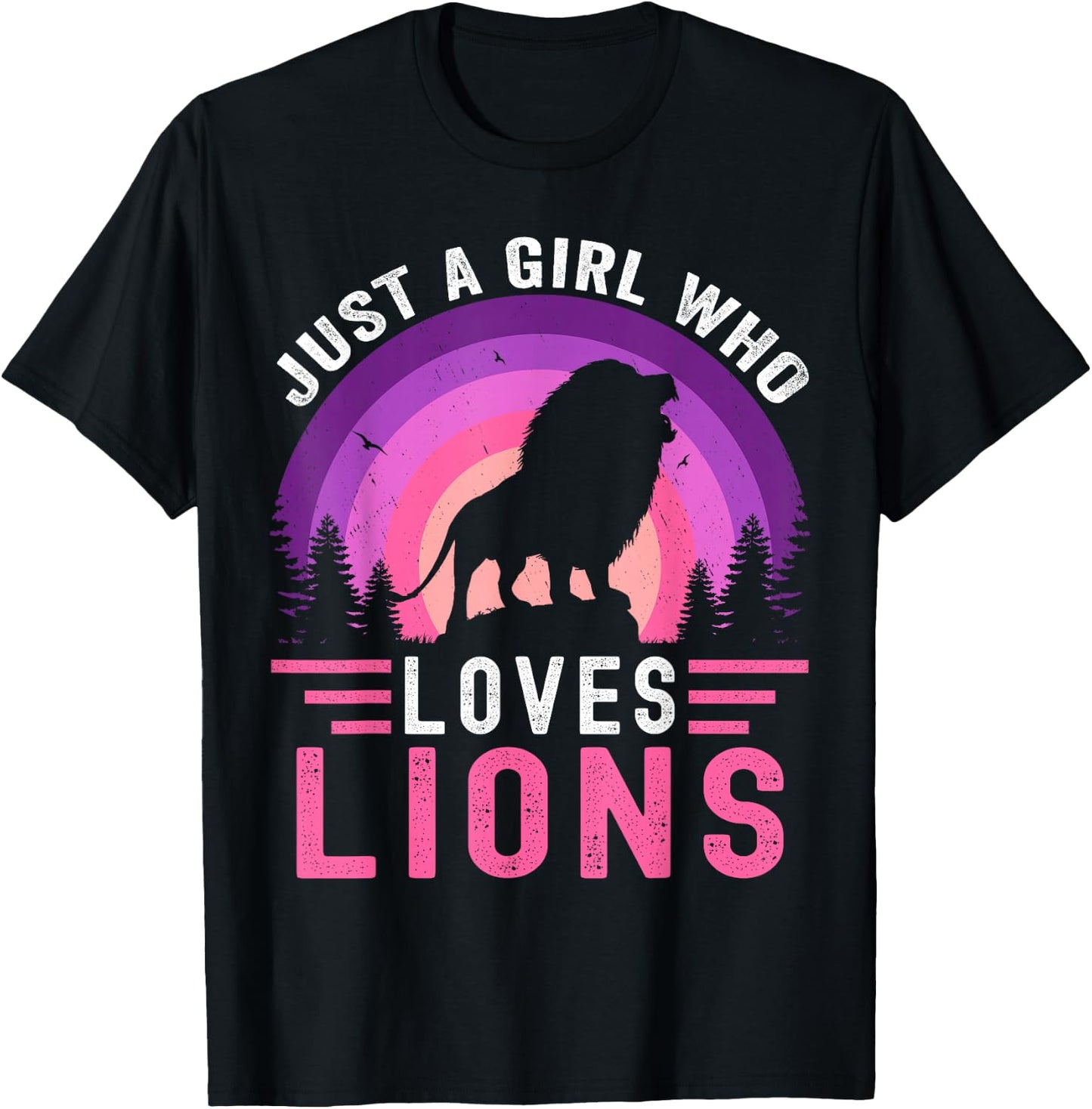 Just A Girl Who Loves Lions Retro Vintage Lion T-Shirt - T-Shirt | Black
