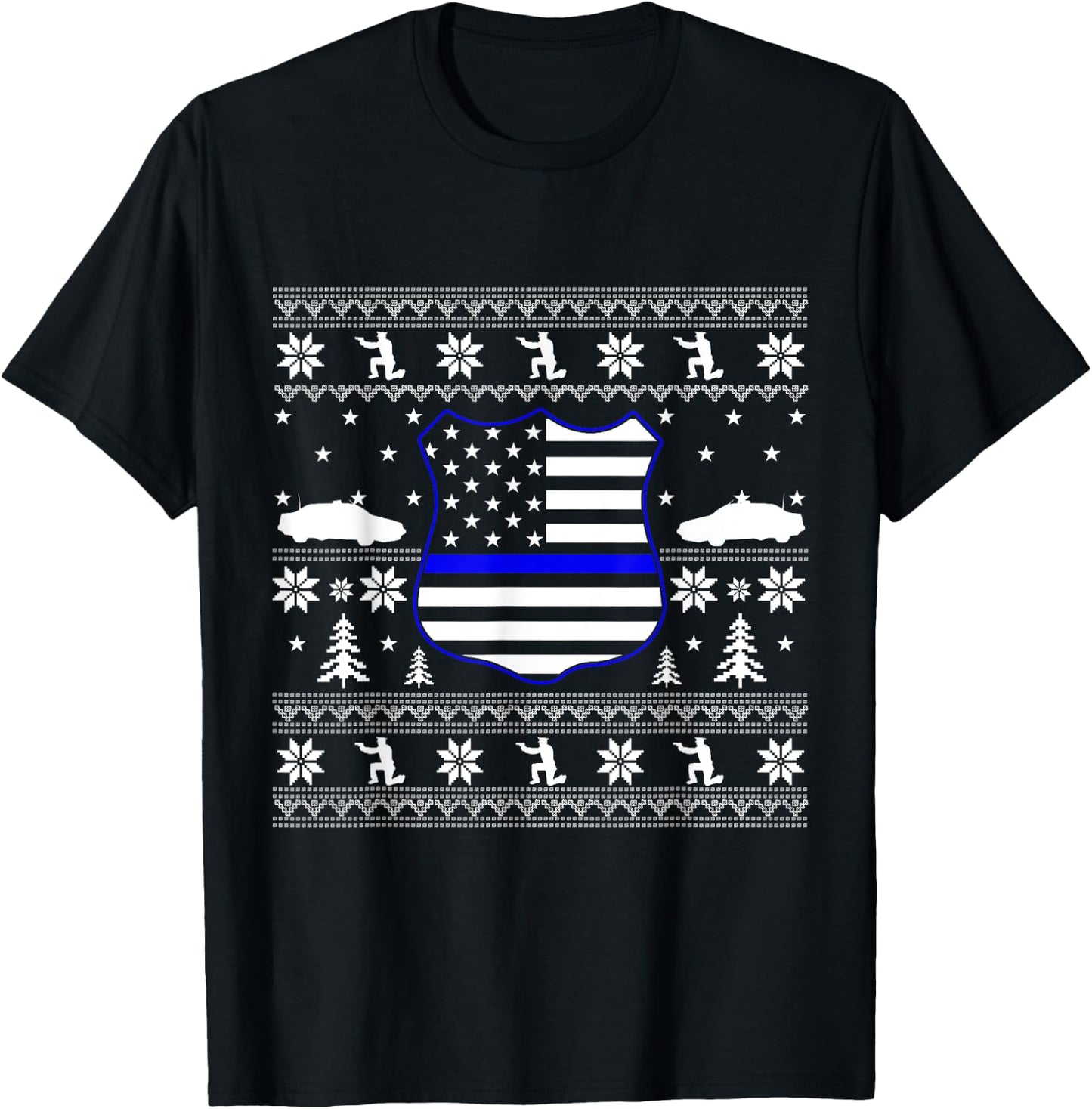 Police Christmas Ugly Sweater T-Shirt - T-Shirt | Black