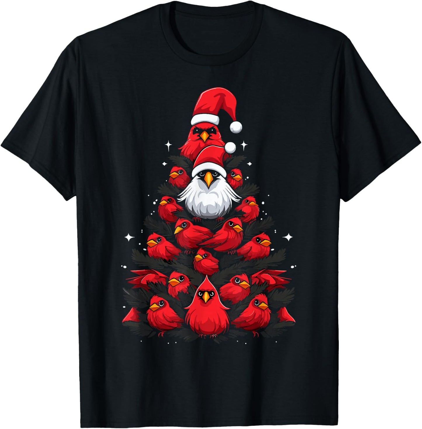 Cardinals Bird Christmas Tree Funny Cardinals Xmas T-Shirt - T-Shirt | Black