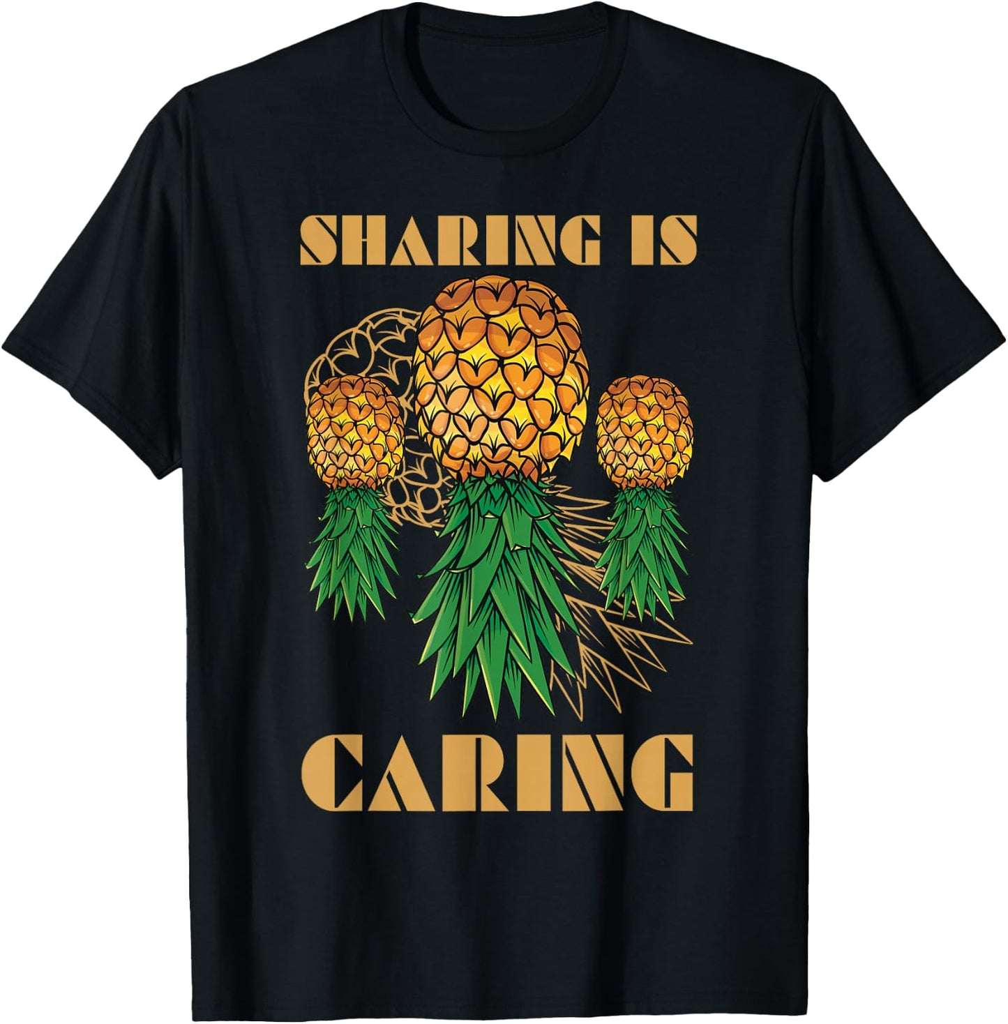 Upsidedown Pineapple Sharing Is Caring Hawaii Summer Fruit T-Shirt - T-Shirt | Black