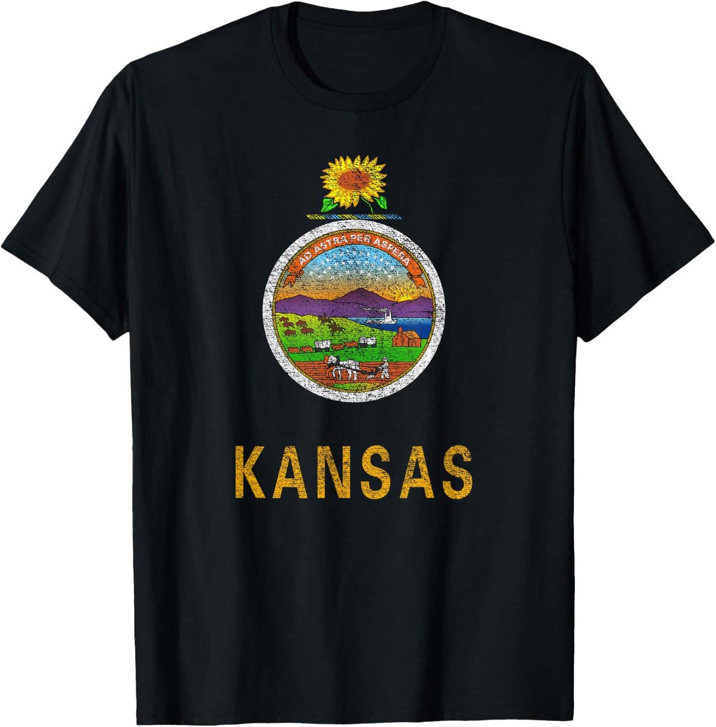 State of Kansas Flag The Sunflower State City Topeka Pride T-Shirt - T-Shirt | Black