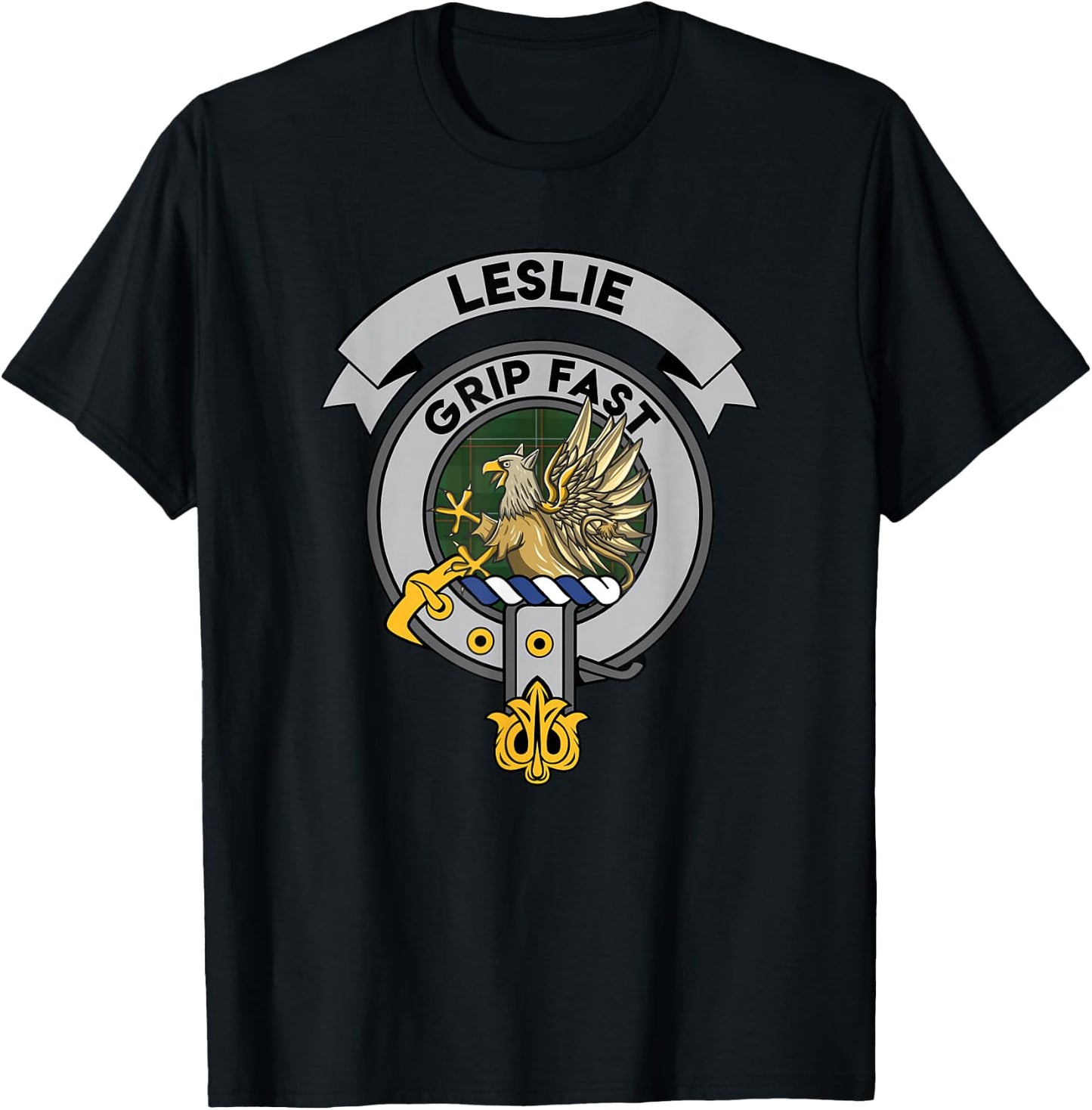 Leslie Clan Scottish Tartan Badge T-Shirt - T-Shirt | Black