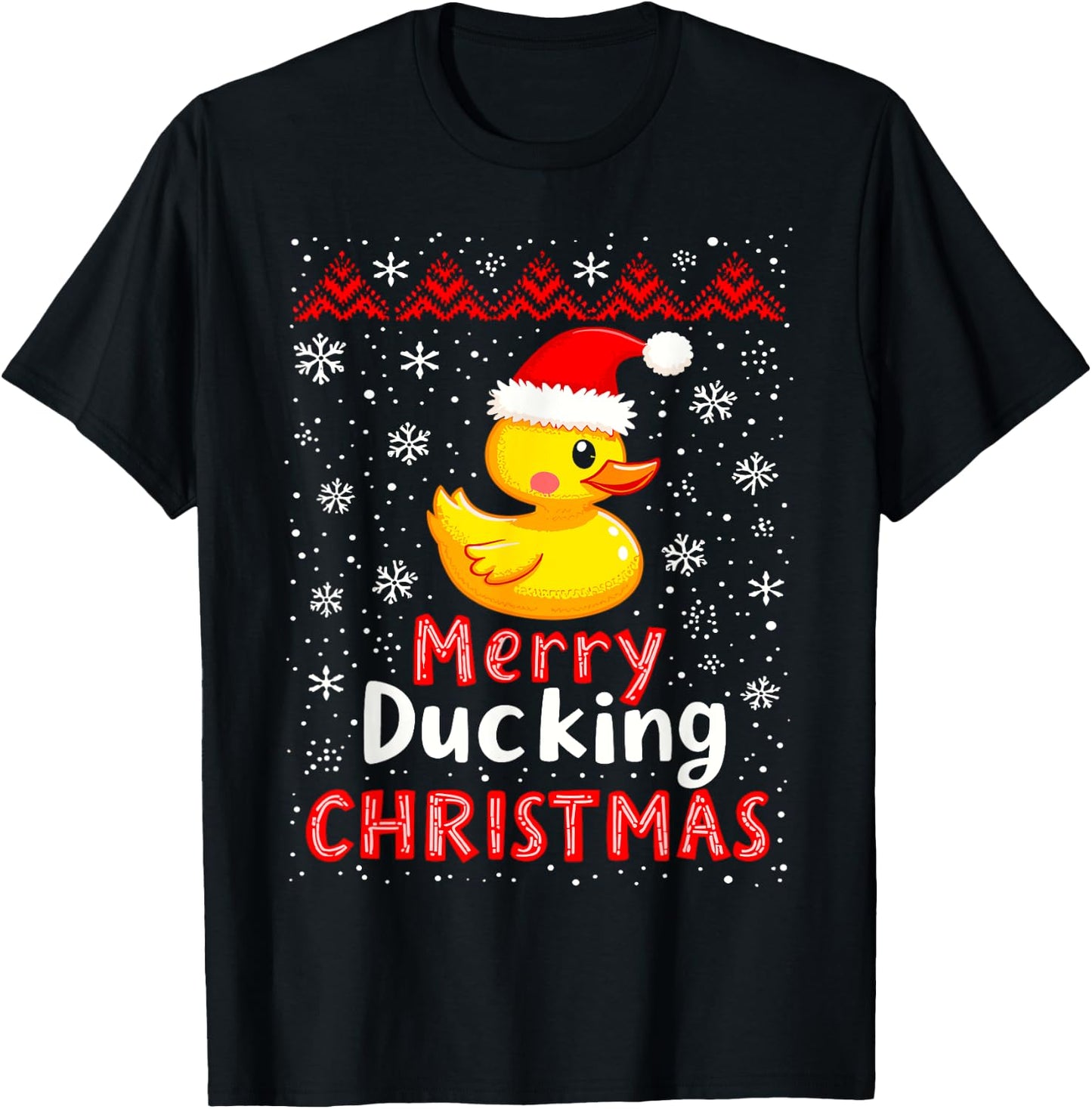 Merry Ducking Christmas Ugly Duck Christmas Sweater Jumper T-Shirt - T-Shirt | Black