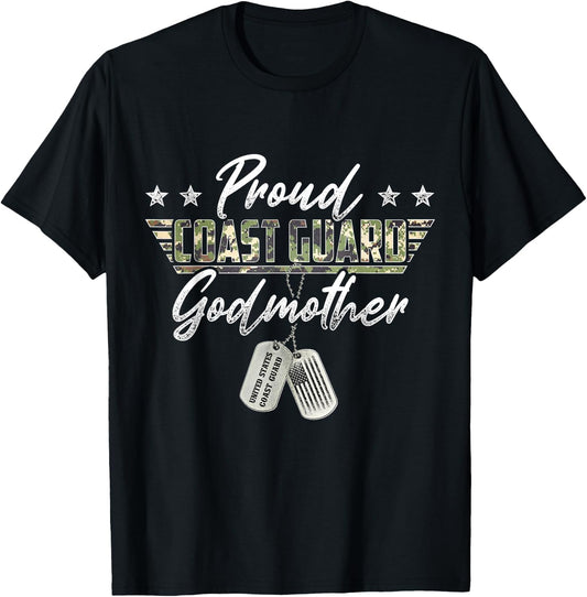 Proud Coast Guard Godmother American Military Gifts T-Shirt - T-Shirt | Black