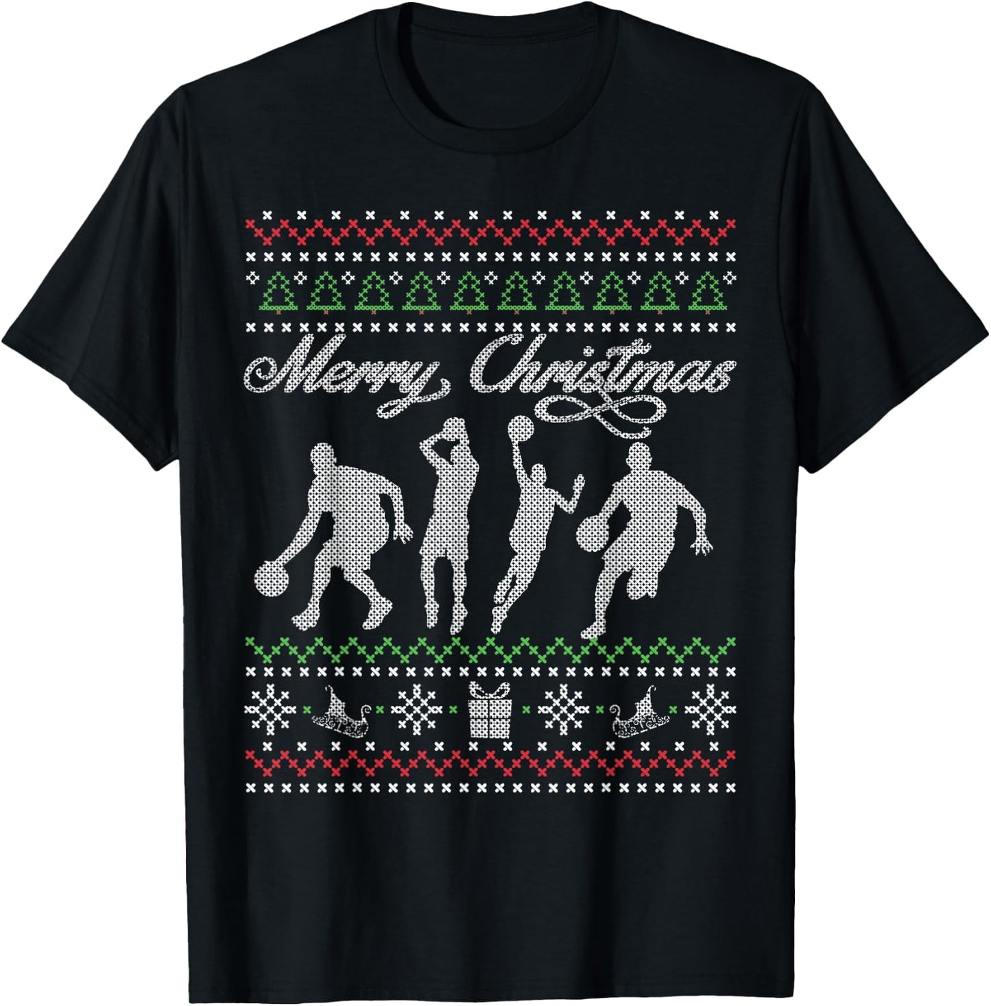 Basketball Christmas T Shirt | Ugly Xmas Gift T-Shirt - T-Shirt | Black