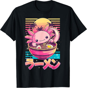 Adults Anime Retro Kawaii Axolotl Ramen T-Shirt - T-Shirt | Black