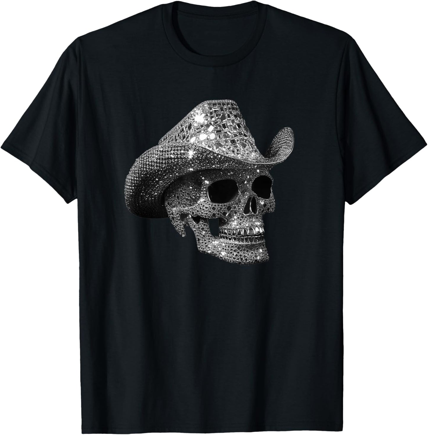 Diamond Skull with Cowboy Hat , black T-Shirt - T-Shirt | Black