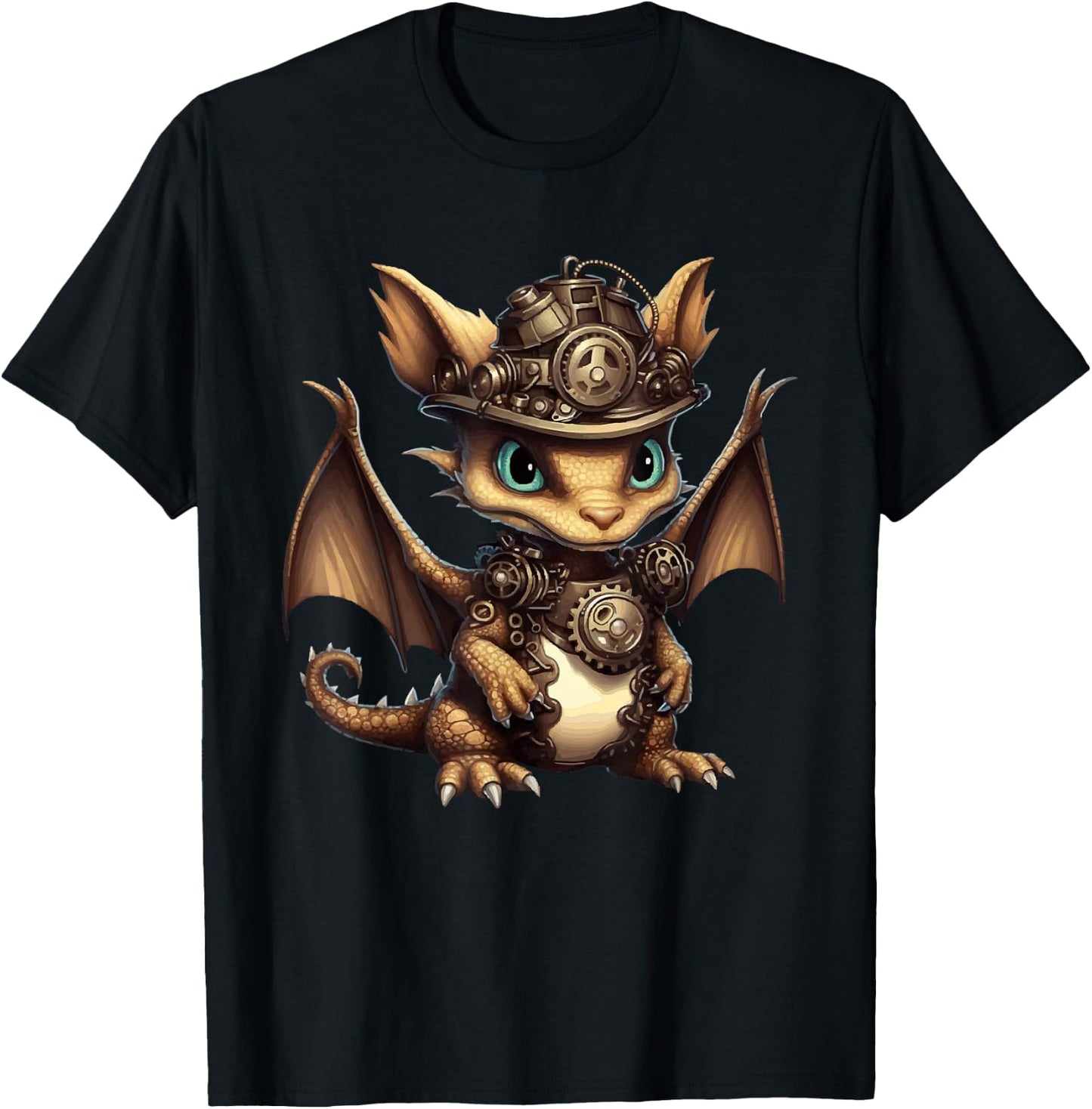 Steampunk Dragon Gears Graphic Design Artwork Fantasy T-Shirt - T-Shirt | Black