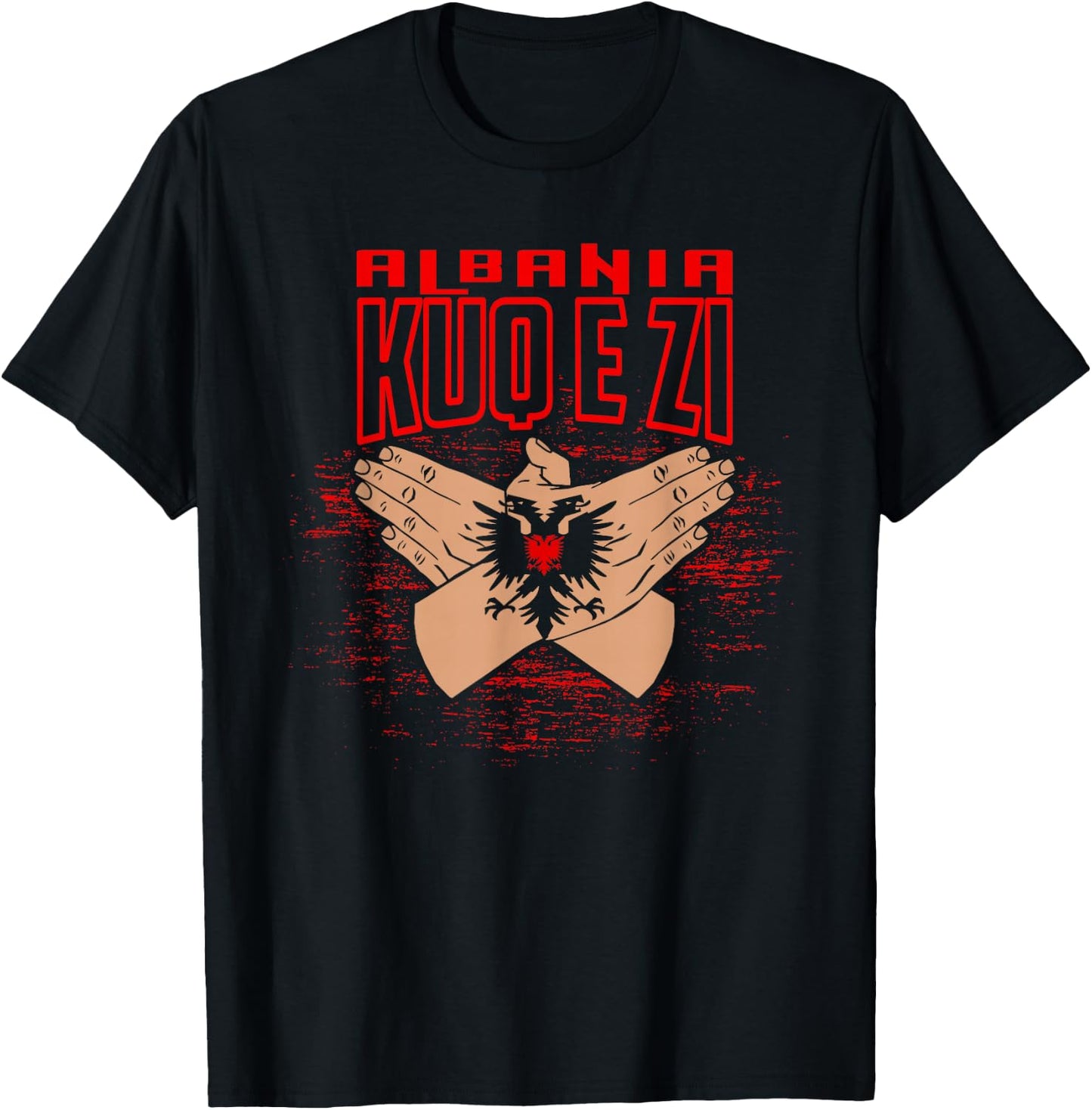 Double Eagle Hand Sign Kuq E Zi Albania T-Shirt - T-Shirt | Black