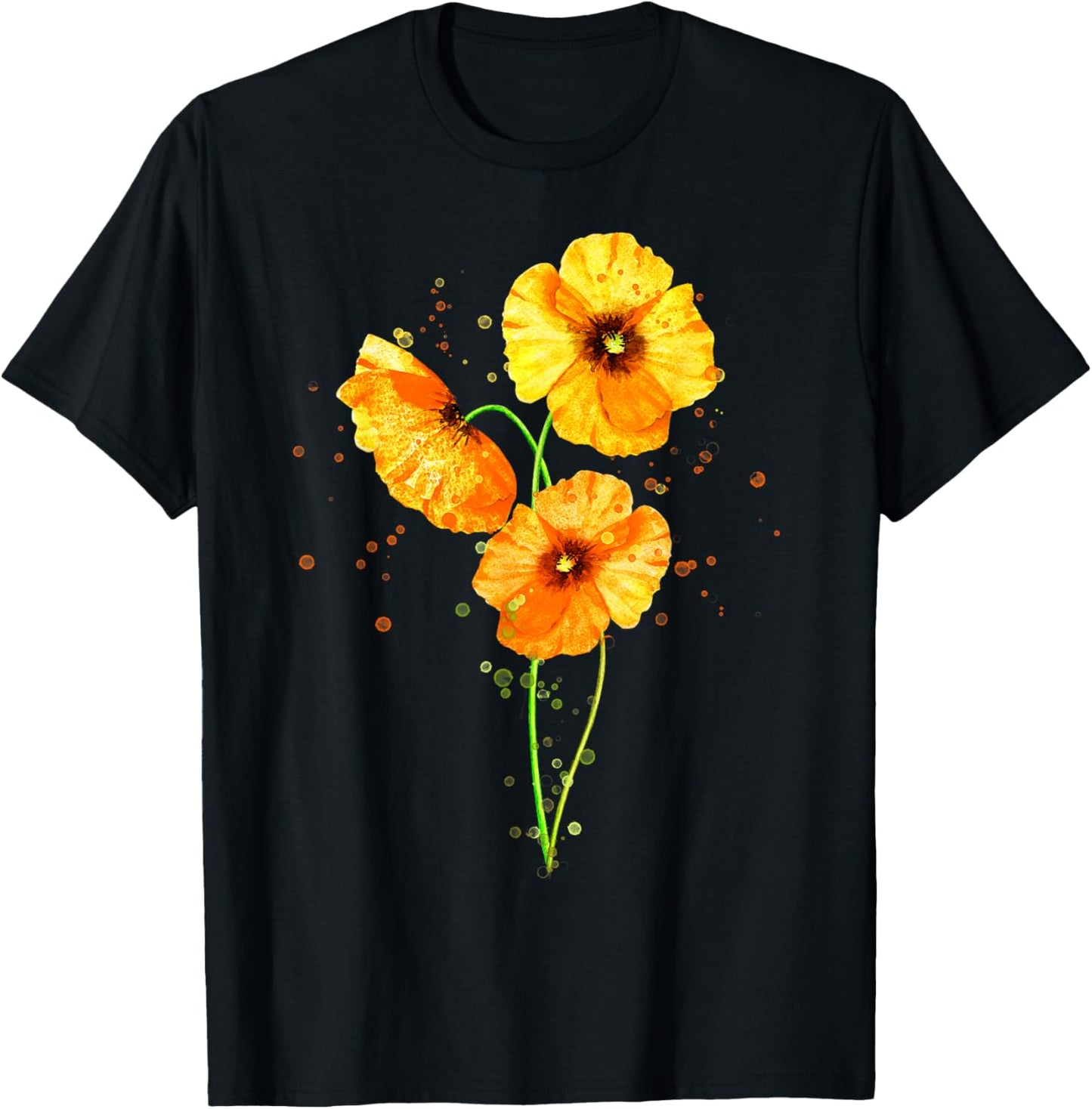California Poppies Watercolor Flowers Wildflowers Orange T-Shirt - T-Shirt | Black