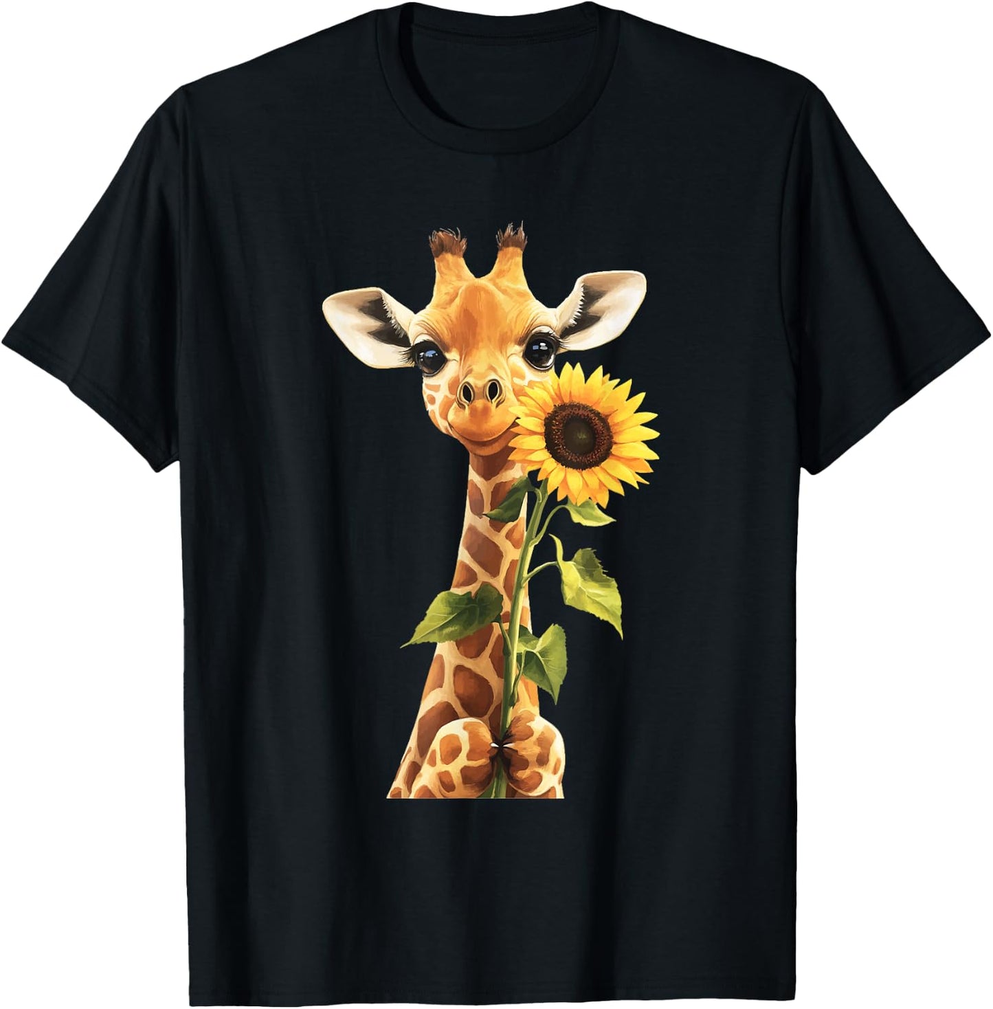 Giraffe Sunflower T-Shirt - T-Shirt | Black