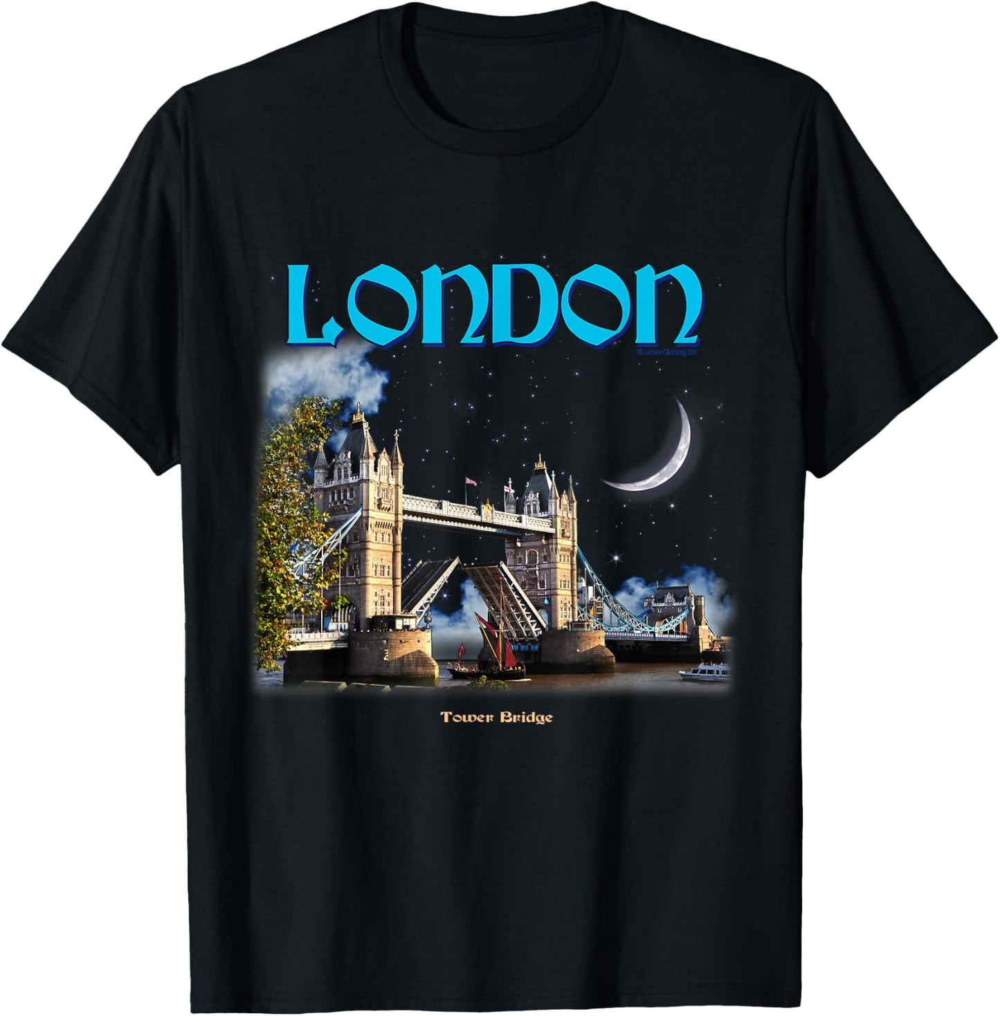 London Calling Tower Bridge Moonlight British City Souvenir T-Shirt - T-Shirt | Black